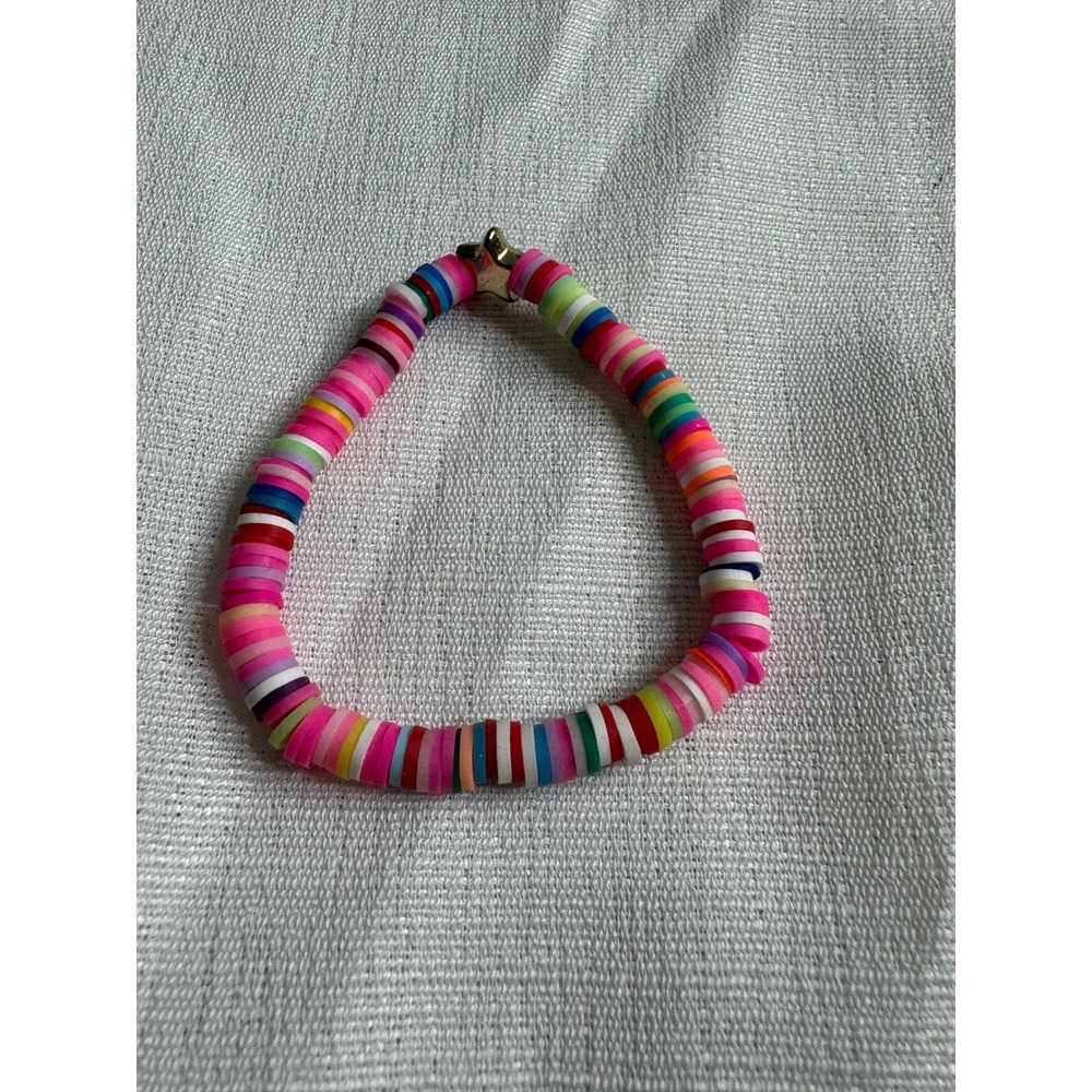 Handmade Rainbow Heishi Bead Stretch Bracelet Gold Star Accent Colorful Jewelry